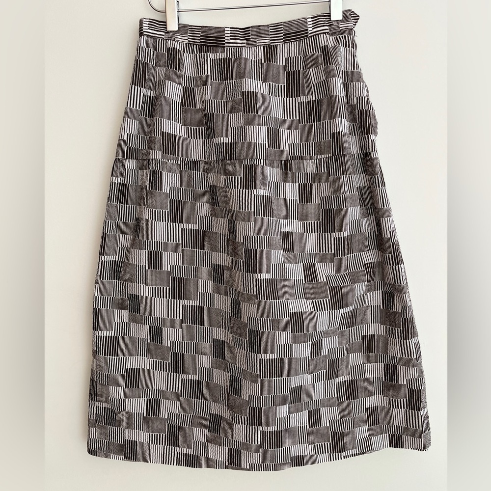 MCMULLEN Vintage Midi Skirt Made Hong Kong Brown White Geometric Stripes Squares